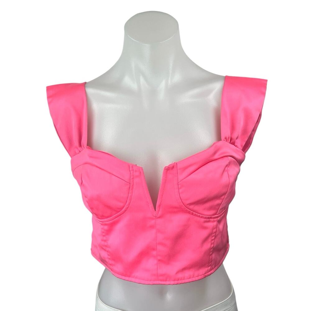 Superdown Pink Sleeveless Smocked Notch Cami Camisole Tank Crop Blouse Top Sz M